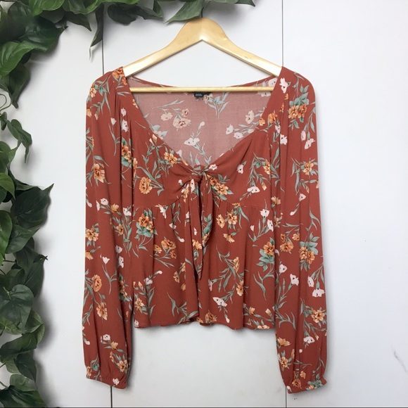 American Eagle Outfitters Tops - *SOLD*AEO Burnt Orange Floral Boho Blouse Cover Up